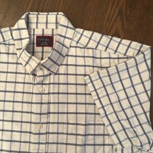 Untuckit Men's White and Blue Plaid Shirt. Size Large
